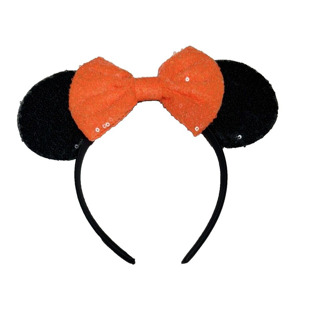 Minnie Mouse Sparkled Ears Lot Orange Red Polka Dot Cheetah Bow - Picture 2 of 4